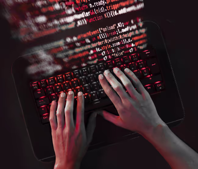 A person is typing on a computer keyboard.